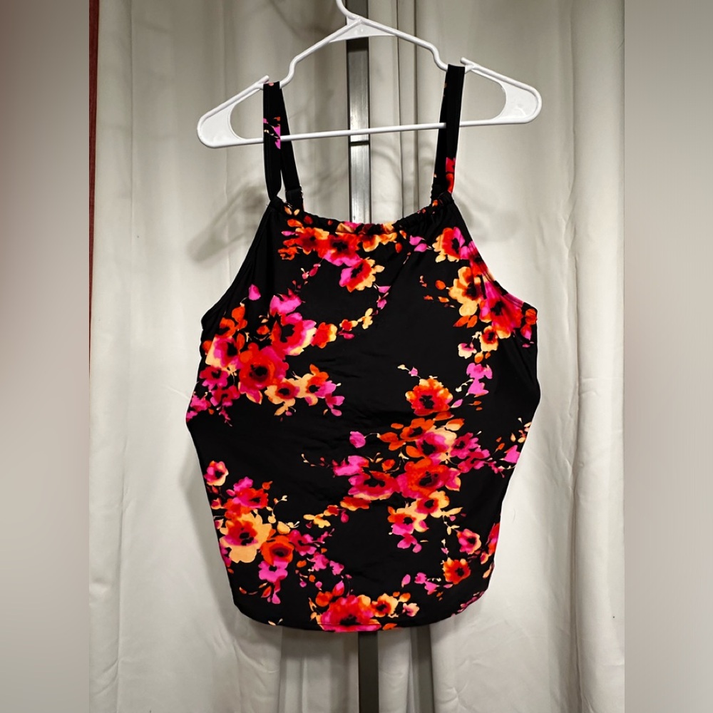 Tropical Floral Halter Shelf Bra Tankini Top
